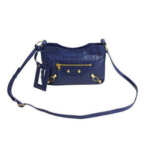 BALENCIAGA City Shoulder Bag J Leather Blue Gold